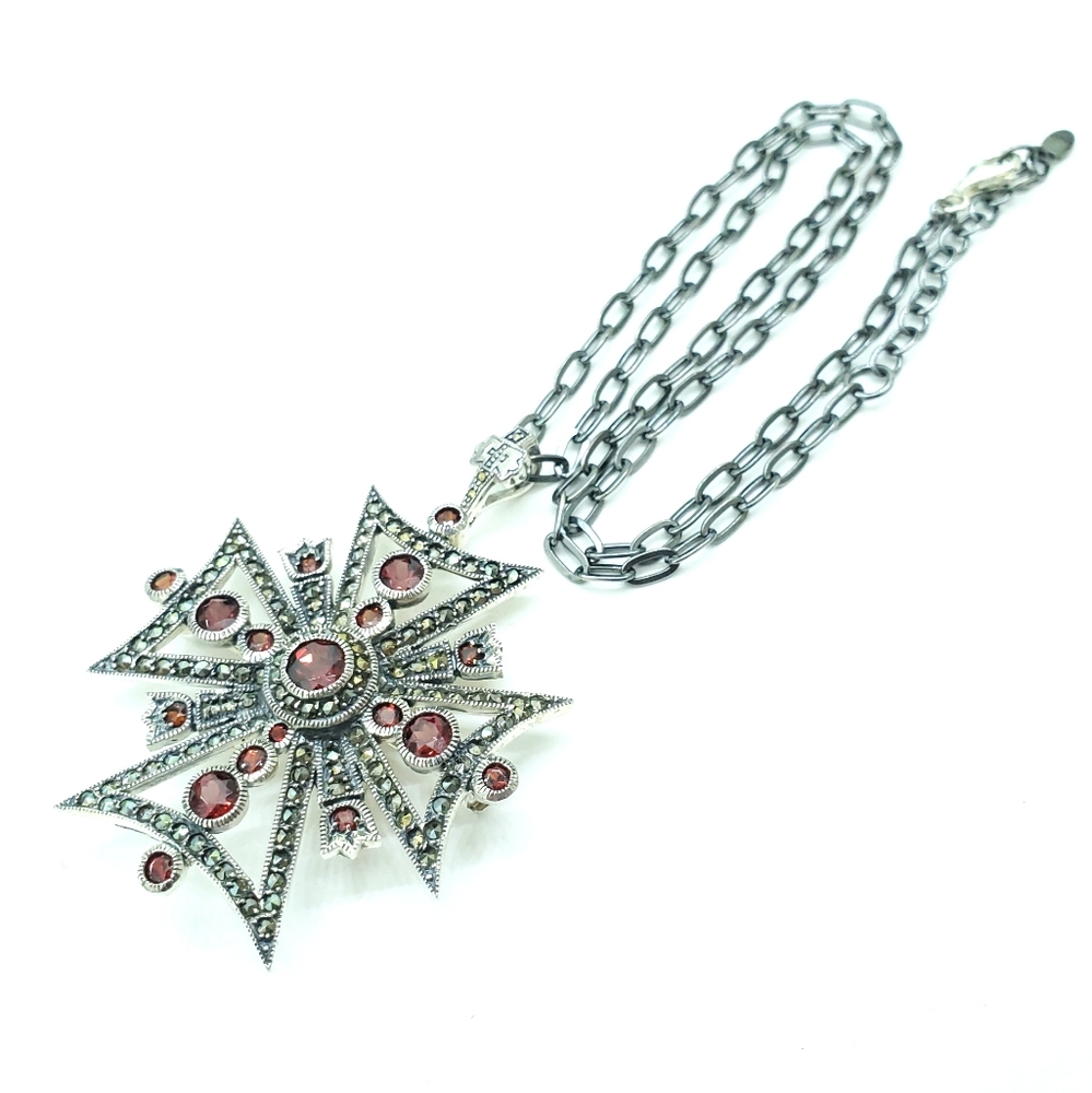 Dallas Prince Garnet and Gem Cross Pendant Silver